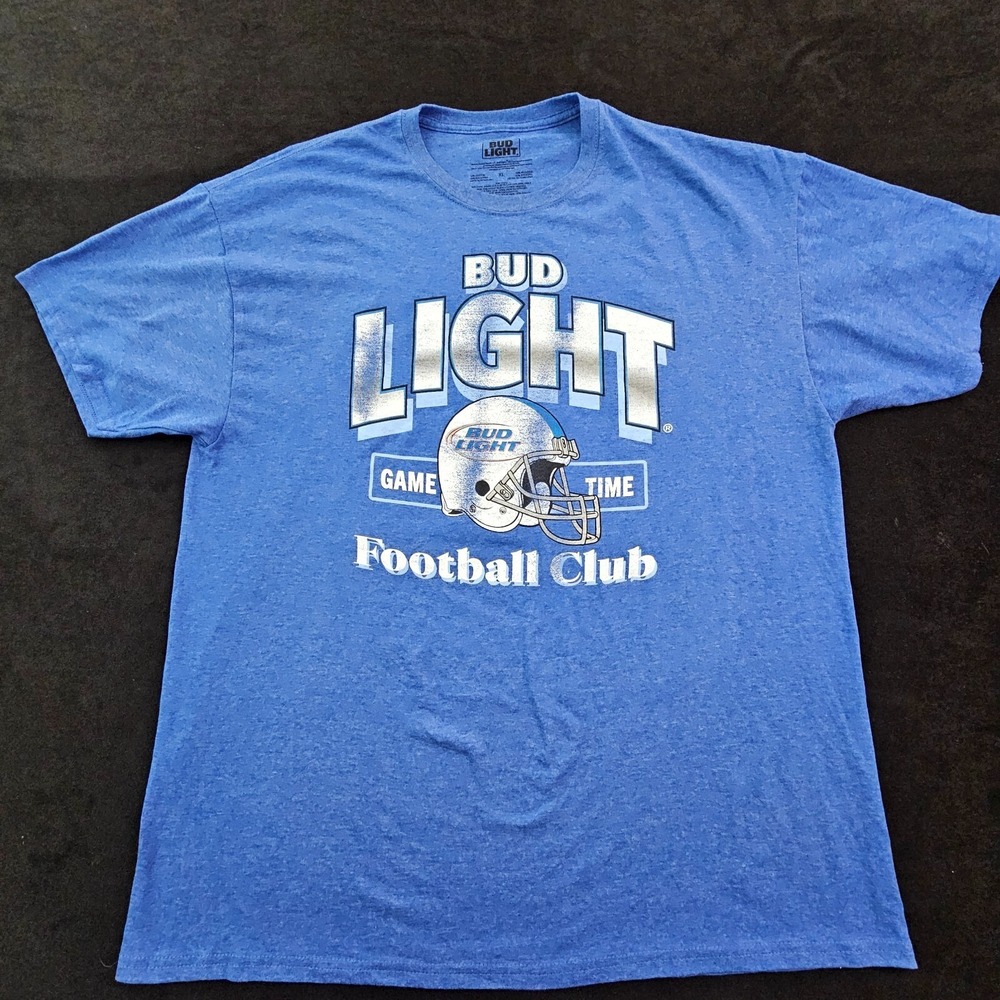 Bud‎ Light Football CLub #82 Blue Short Sleeve Cotton Blend T-Shirt Men's XL